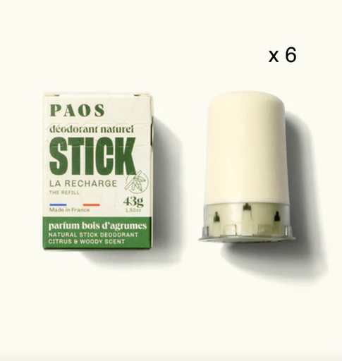 [4PS00006] PAOS - Kit de 6 recharges déodorant stick - Bois d'agrumes - 258g
