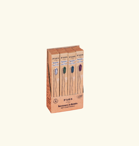 [4PS00072] PAOS - Brosses à dents en bambou (3x4 couleurs)